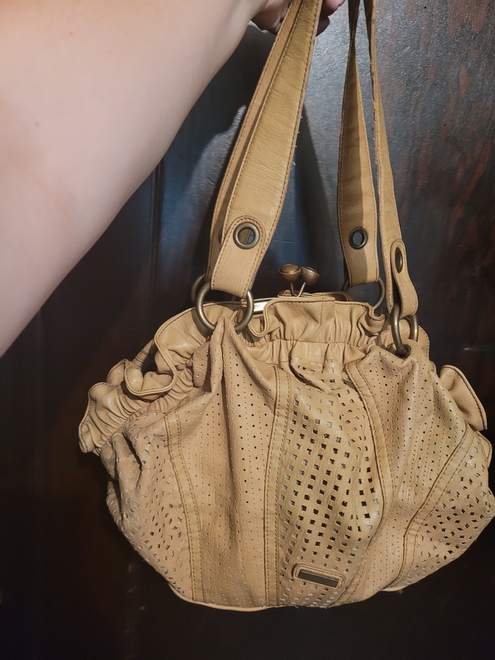 Tan Leather Perforated Women’s Shoulder Bag Jessica Simpson